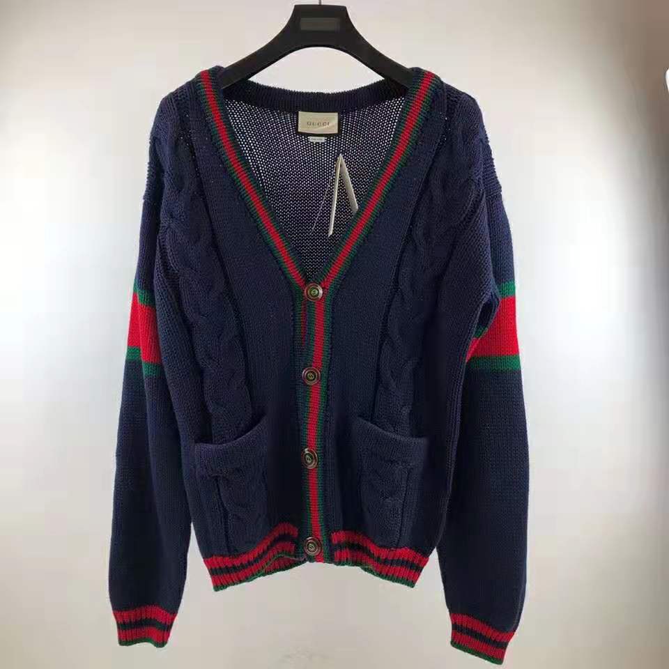 G*u*i women oversize cable knit cardigan sweater-navy