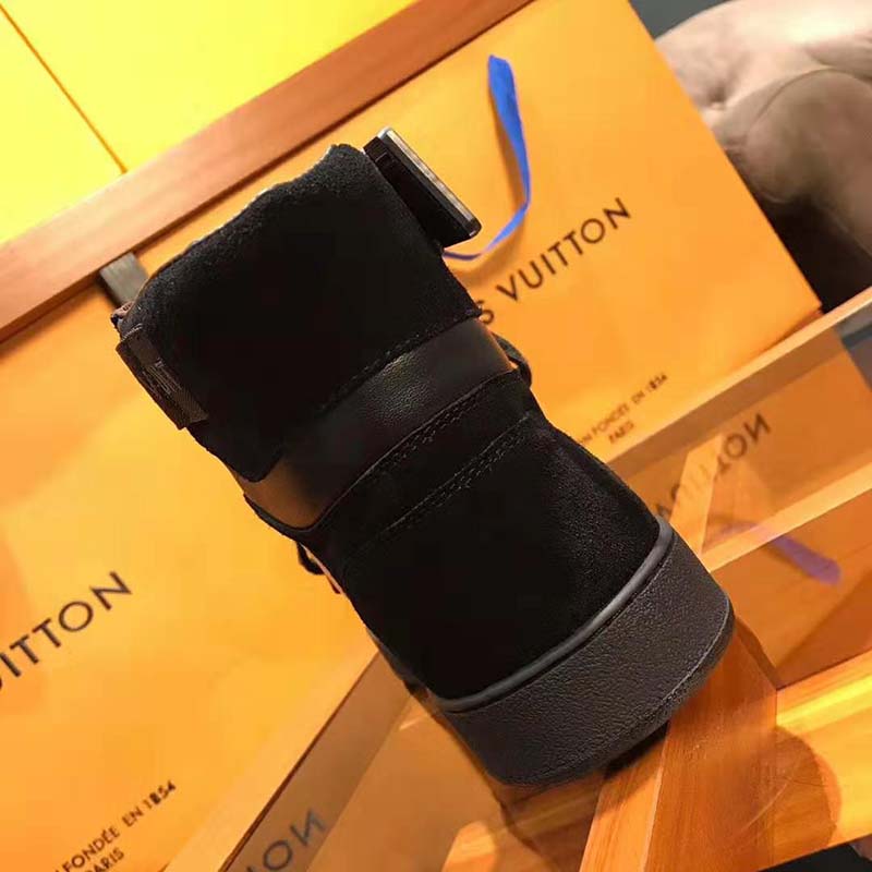 Louis Vuitton LV Men Rivoli Sneaker Boot Shoes in Suede Calf Leather-Black