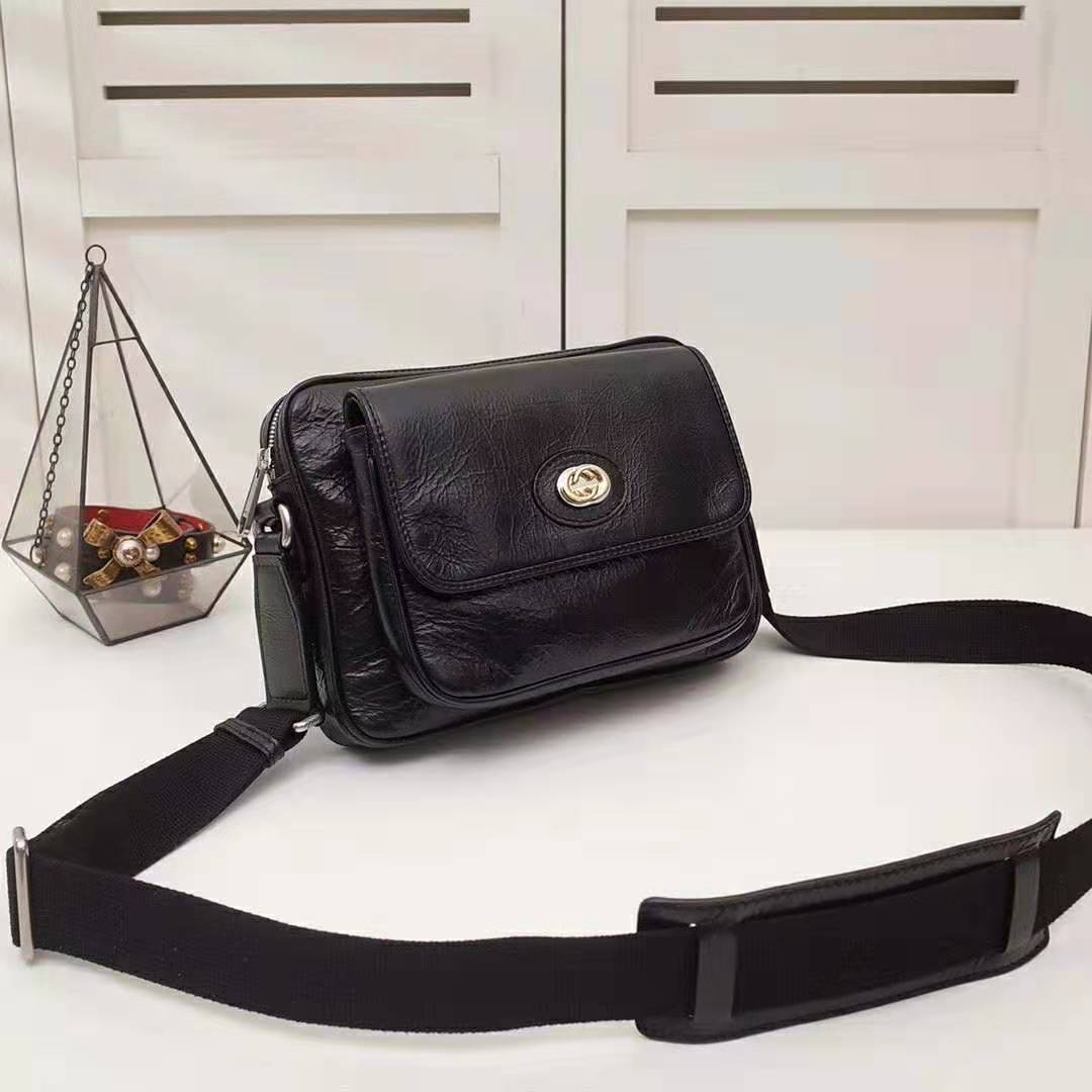 G*u*i gg men leather belt bag in black soft leather