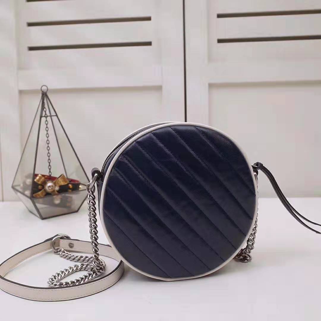 G*u*i gg women gg marmont mini round shoulder bag in blue diagonal matelassé leather