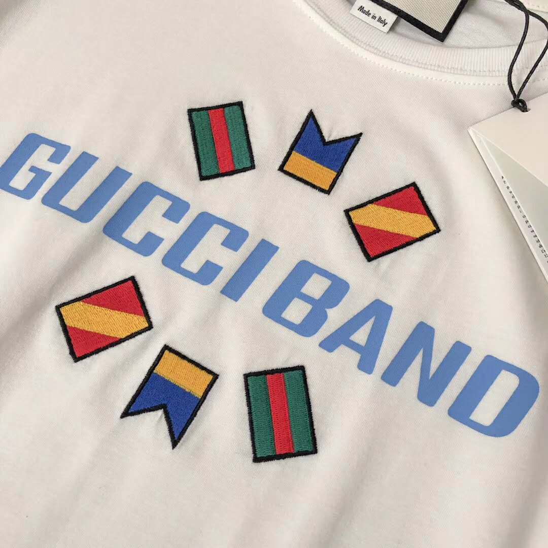 G*u*i men G*u*i band oversize print t-shirt in white cotton jersey
