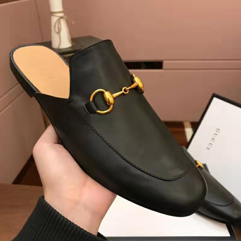 G*u*i men leather horsebit slipper 1.3 cm heel-black