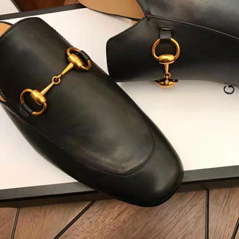 G*u*i men leather horsebit slipper 1.3 cm heel-black