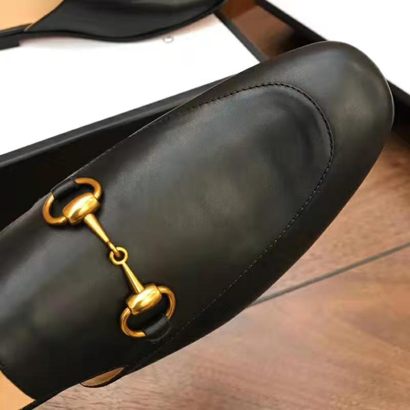 G*u*i men leather horsebit slipper 1.3 cm heel-black