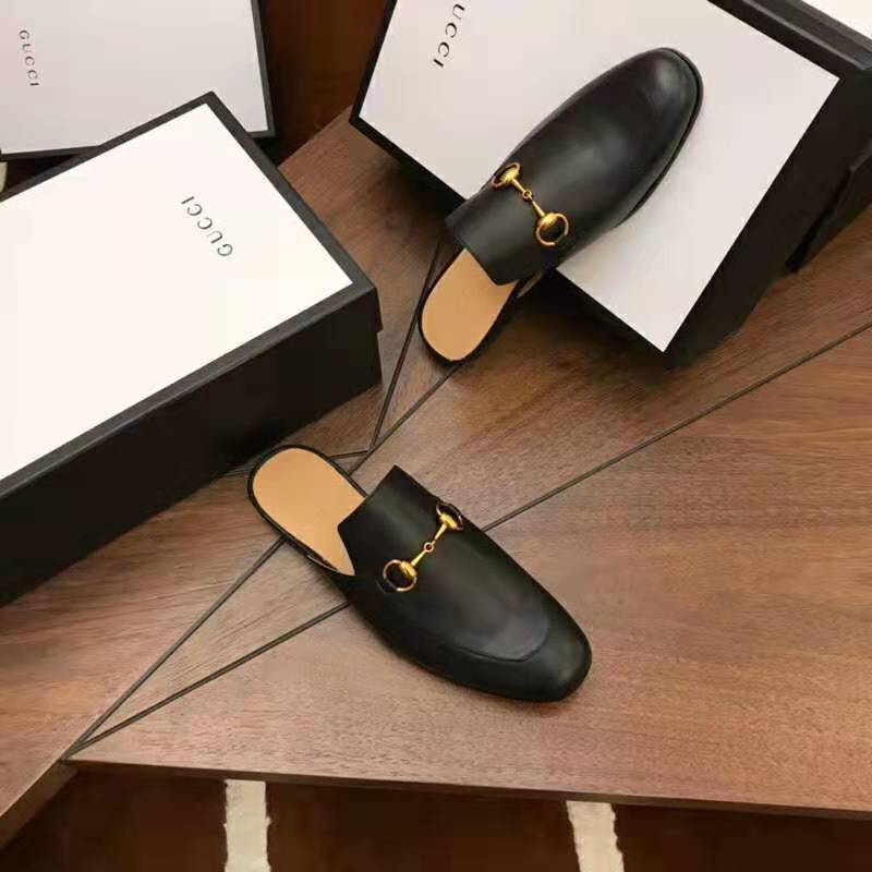 G*u*i men leather horsebit slipper 1.3 cm heel-black