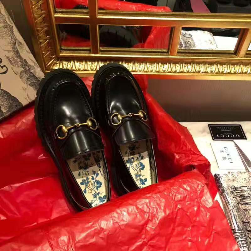 G*u*i men leather lug sole horsebit loafer in black leather 4.6 cm heel