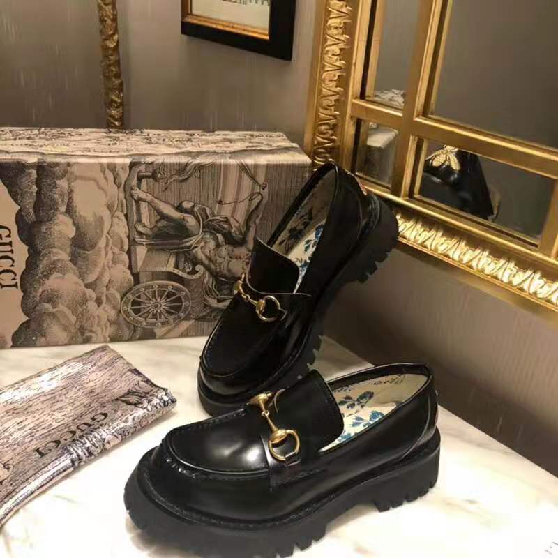 G*u*i men leather lug sole horsebit loafer in black leather 4.6 cm heel