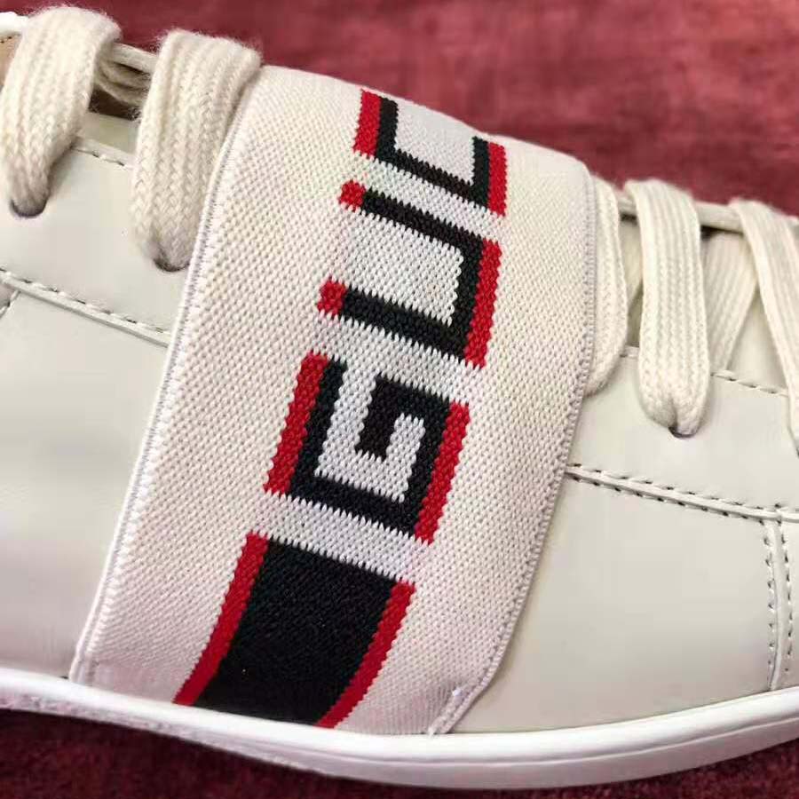 G*u*i unisex ace sneaker with G*u*i stripe in white leather rubber sole