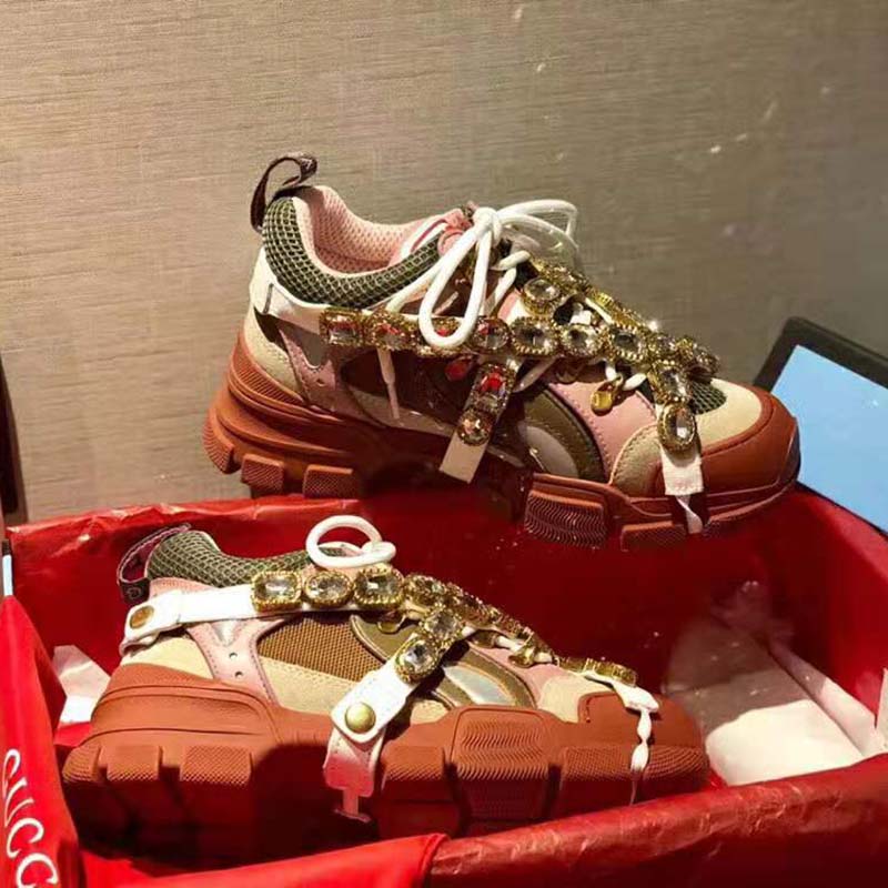 G*u*i unisex flashtrek sneaker in brown and pink leather 5.6 cm heel