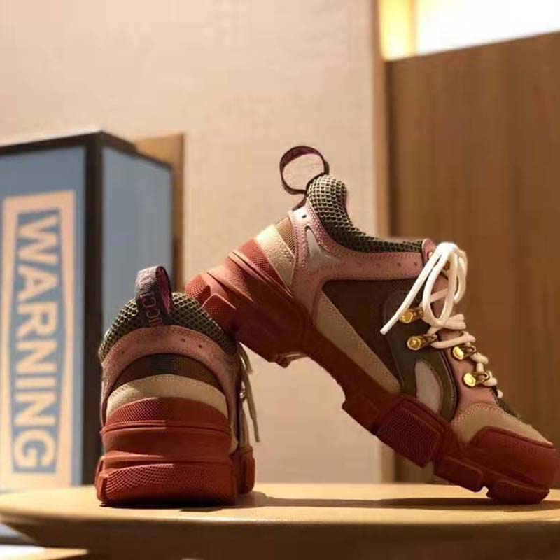 G*u*i unisex flashtrek sneaker in brown and pink leather 5.6 cm heel