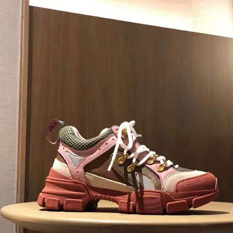 G*u*i unisex flashtrek sneaker in brown and pink leather 5.6 cm heel