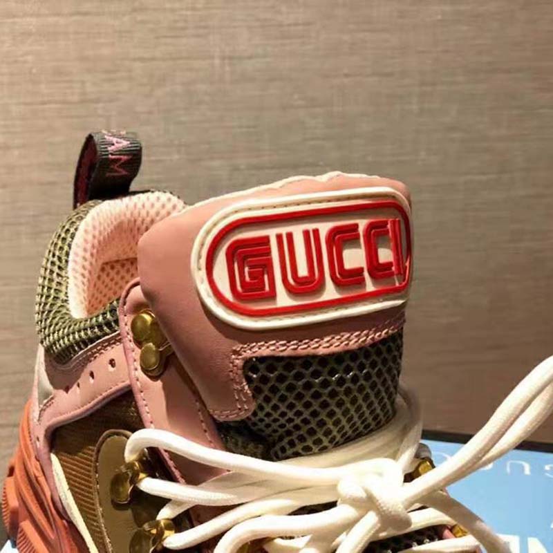 G*u*i unisex flashtrek sneaker in brown and pink leather 5.6 cm heel