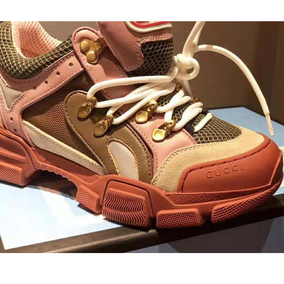 G*u*i unisex flashtrek sneaker in brown and pink leather 5.6 cm heel