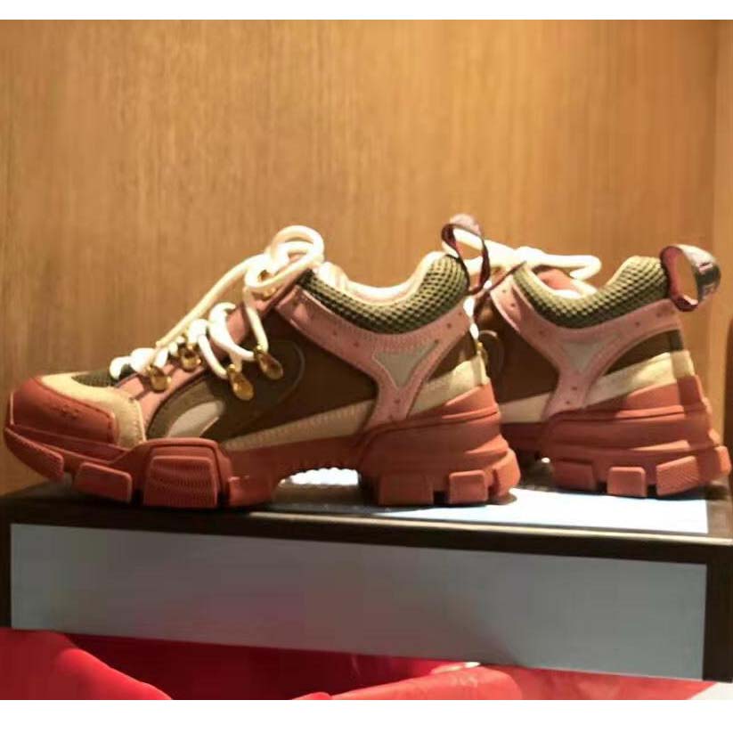 G*u*i unisex flashtrek sneaker in brown and pink leather 5.6 cm heel