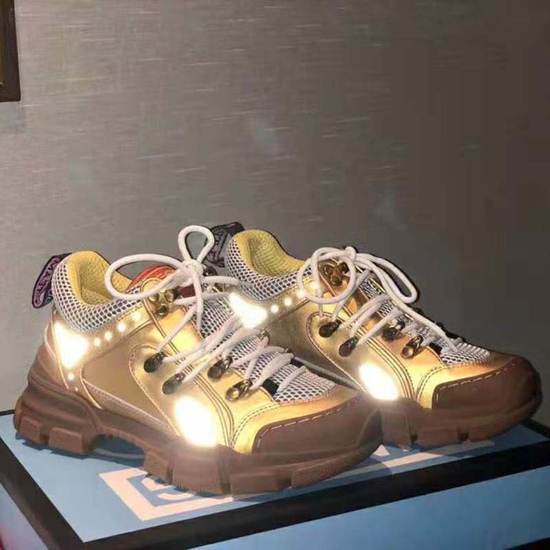 G*u*i unisex flashtrek sneaker in gold metallic leather 5.6 cm heel
