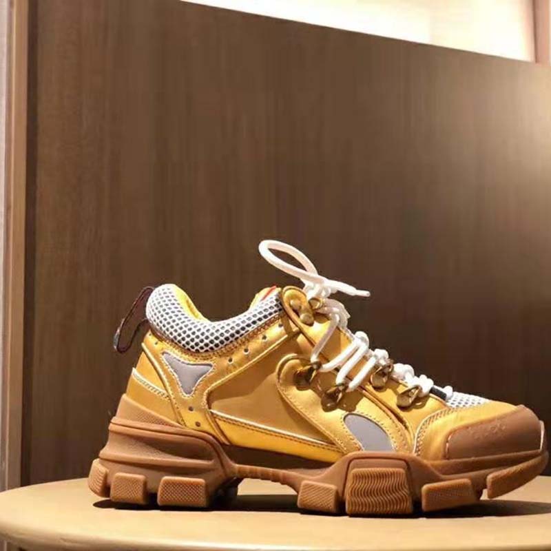 G*u*i unisex flashtrek sneaker in gold metallic leather 5.6 cm heel