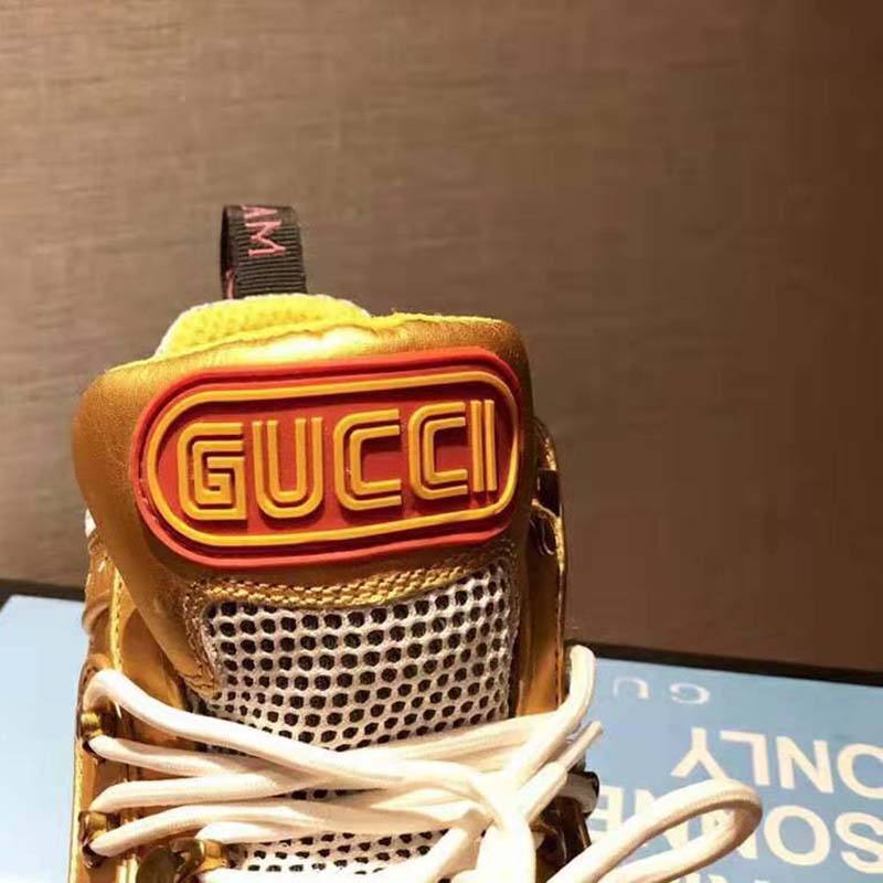 G*u*i unisex flashtrek sneaker in gold metallic leather 5.6 cm heel