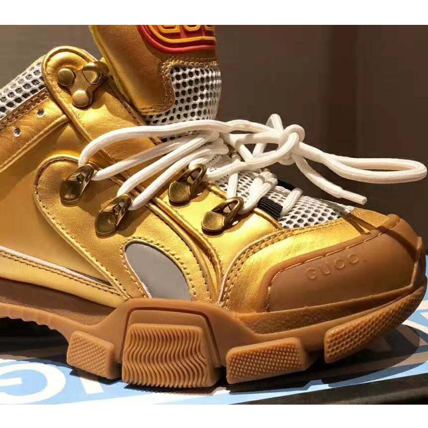 G*u*i unisex flashtrek sneaker in gold metallic leather 5.6 cm heel