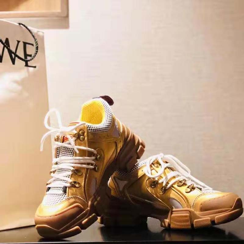 G*u*i unisex flashtrek sneaker in gold metallic leather 5.6 cm heel