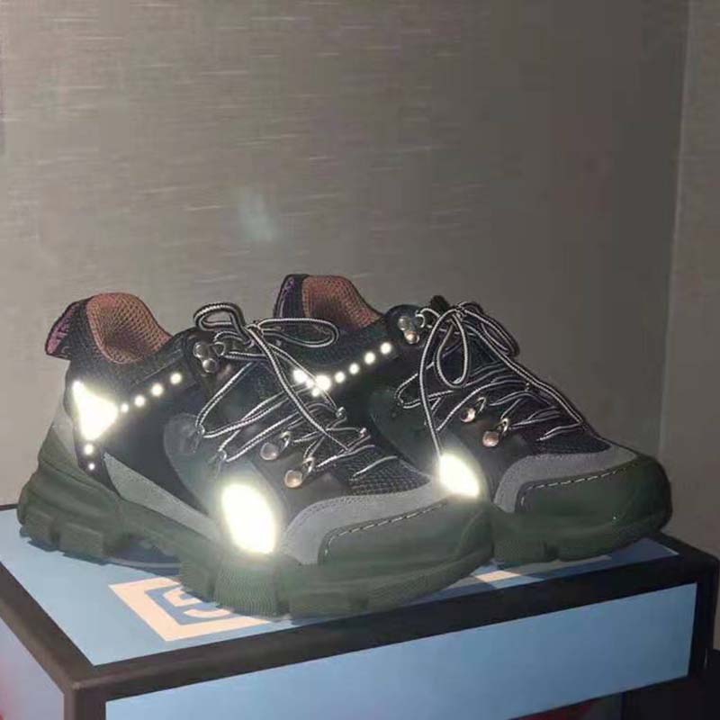 G*u*i unisex flashtrek sneaker in green and black leather 5.6 cm heel