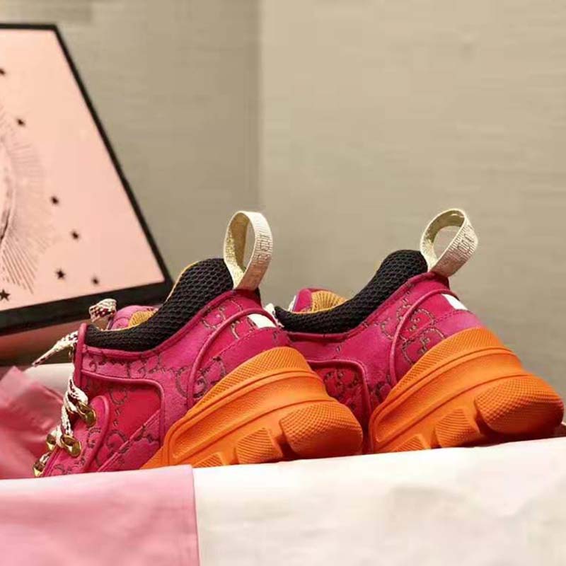 G*u*i unisex flashtrek sneaker with crystals in gg velvet with leather 5.6 cm heel-pink