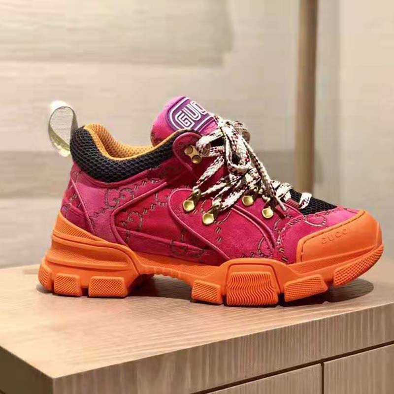G*u*i unisex flashtrek sneaker with crystals in gg velvet with leather 5.6 cm heel-pink