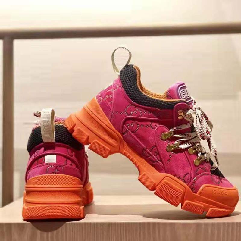 G*u*i unisex flashtrek sneaker with crystals in gg velvet with leather 5.6 cm heel-pink