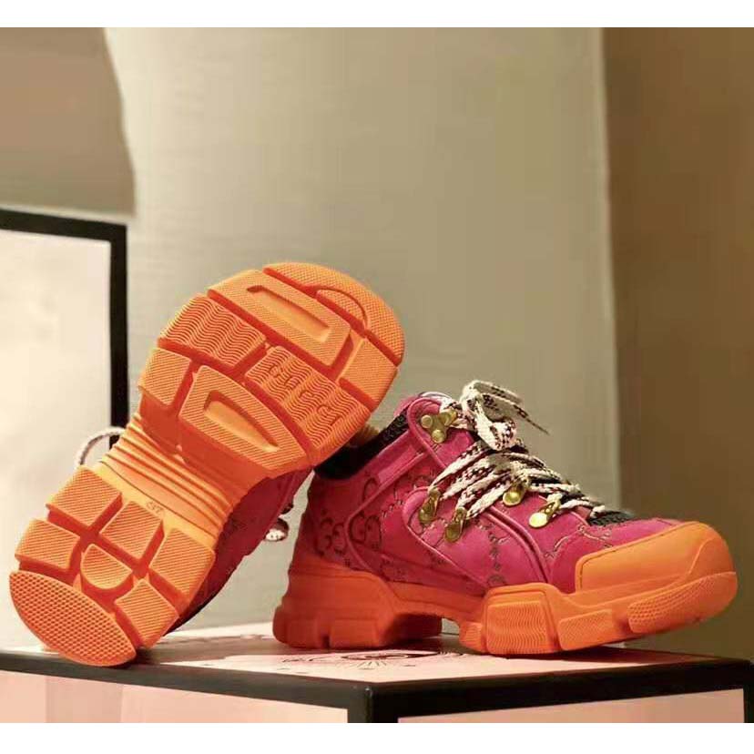 G*u*i unisex flashtrek sneaker with crystals in gg velvet with leather 5.6 cm heel-pink