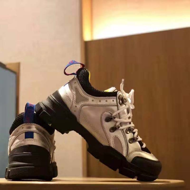 G*u*i unisex flashtrek sneaker with crystals in silver metallic leather 5.6 cm heel