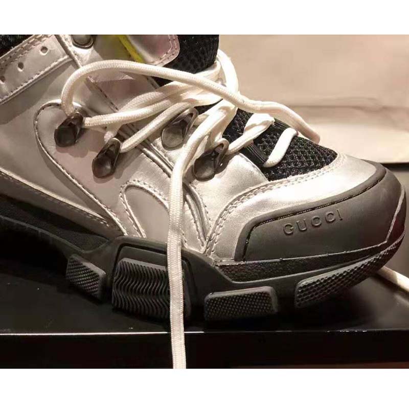 G*u*i unisex flashtrek sneaker with crystals in silver metallic leather 5.6 cm heel
