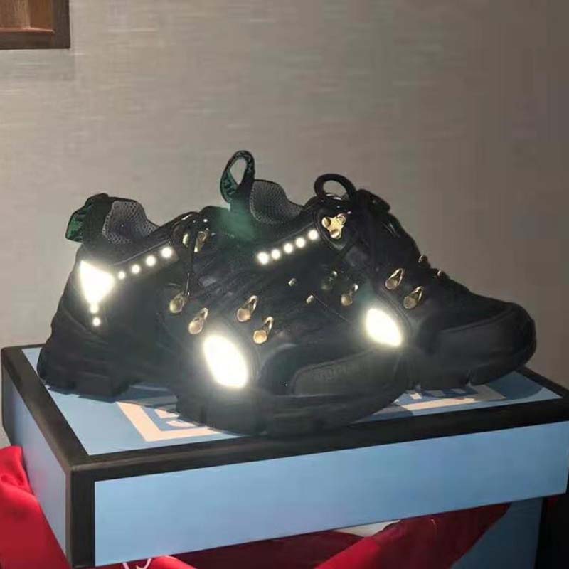 G*u*i unisex flashtrek sneaker with removable crystals in black leather 5.6 cm heel