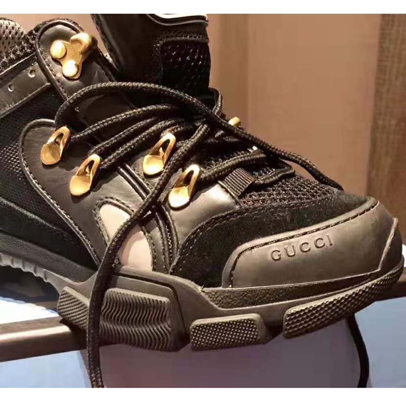 G*u*i unisex flashtrek sneaker with removable crystals in black leather 5.6 cm heel