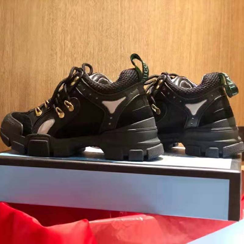 G*u*i unisex flashtrek sneaker with removable crystals in black leather 5.6 cm heel