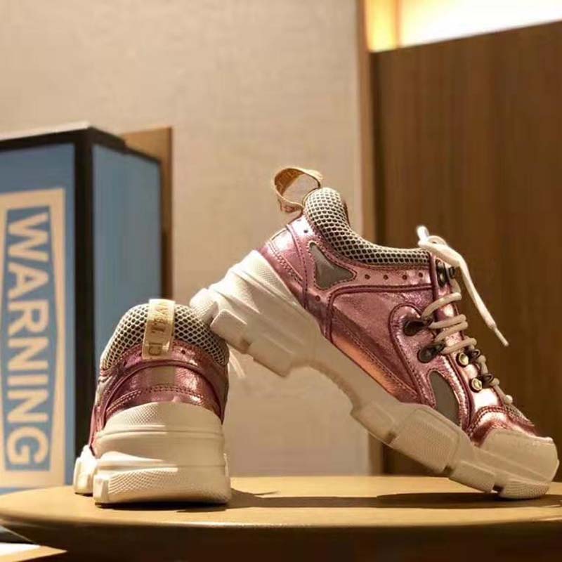 G*u*i unisex flashtrek sneaker with removable crystals in pink metallic leather 5.6 cm heel