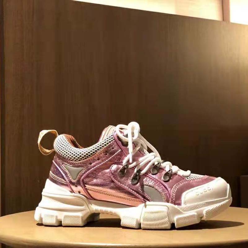 G*u*i unisex flashtrek sneaker with removable crystals in pink metallic leather 5.6 cm heel