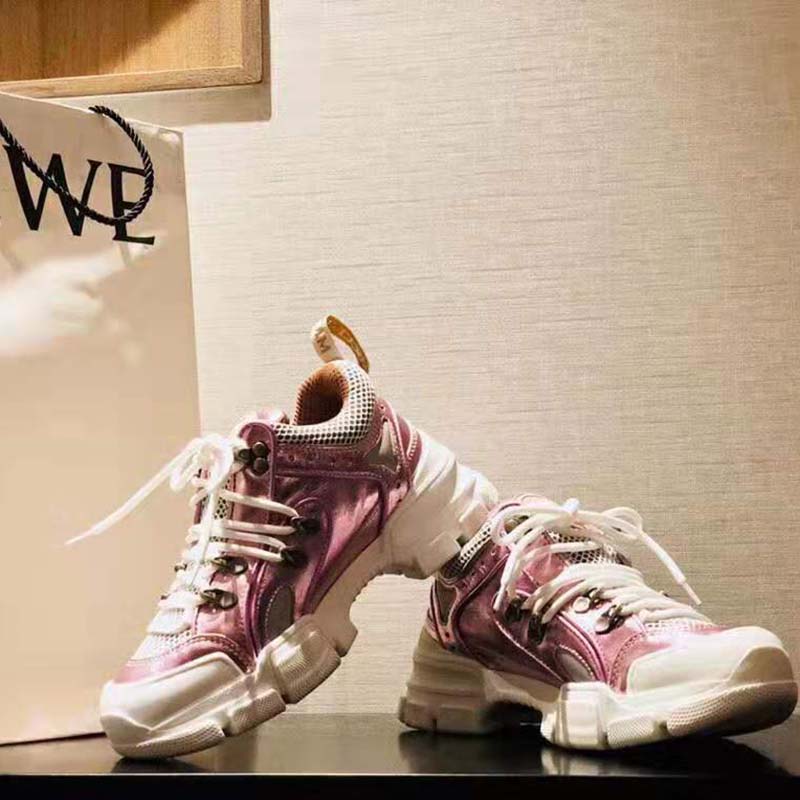 G*u*i unisex flashtrek sneaker with removable crystals in pink metallic leather 5.6 cm heel