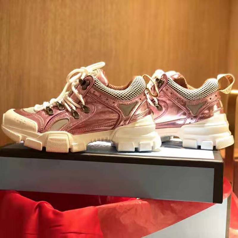 G*u*i unisex flashtrek sneaker with removable crystals in pink metallic leather 5.6 cm heel