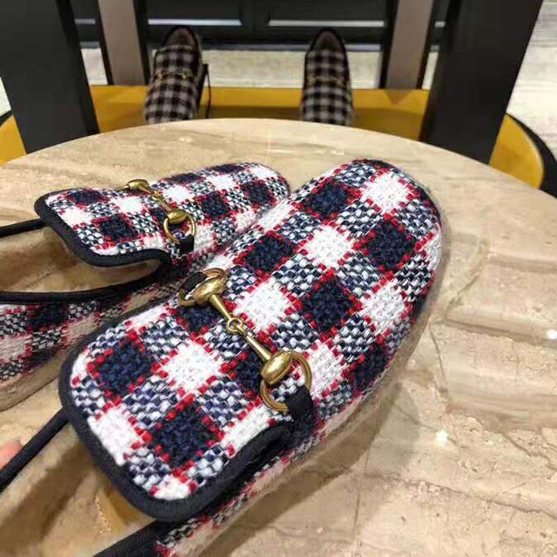 G*u*i unisex gg check tweed loafer in blue white and red check tweed