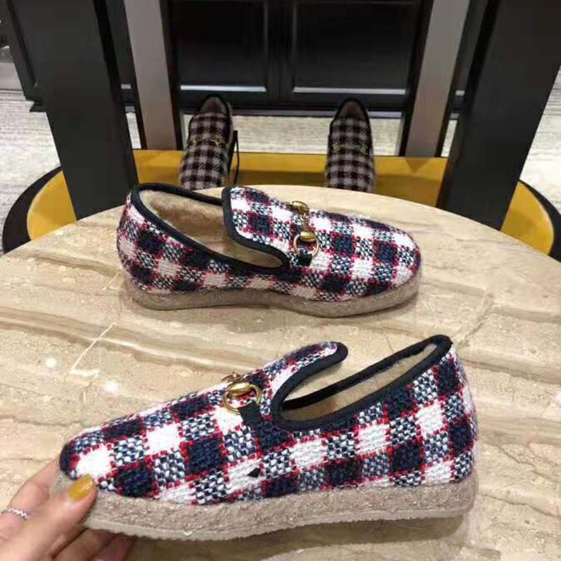 G*u*i unisex gg check tweed loafer in blue white and red check tweed