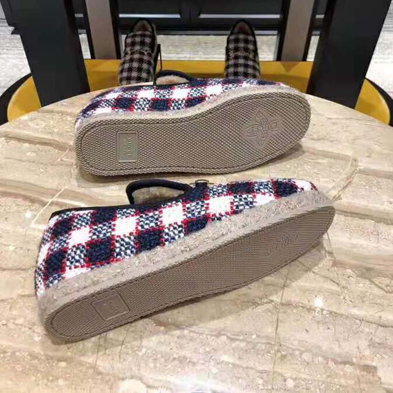 G*u*i unisex gg check tweed loafer in blue white and red check tweed