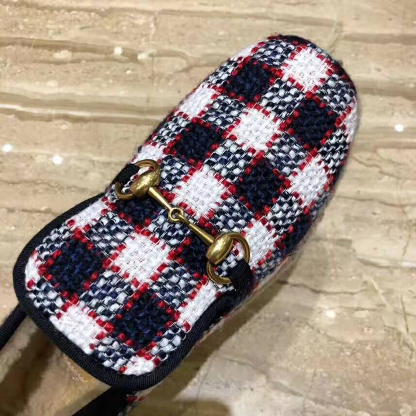 G*u*i unisex gg check tweed loafer in blue white and red check tweed