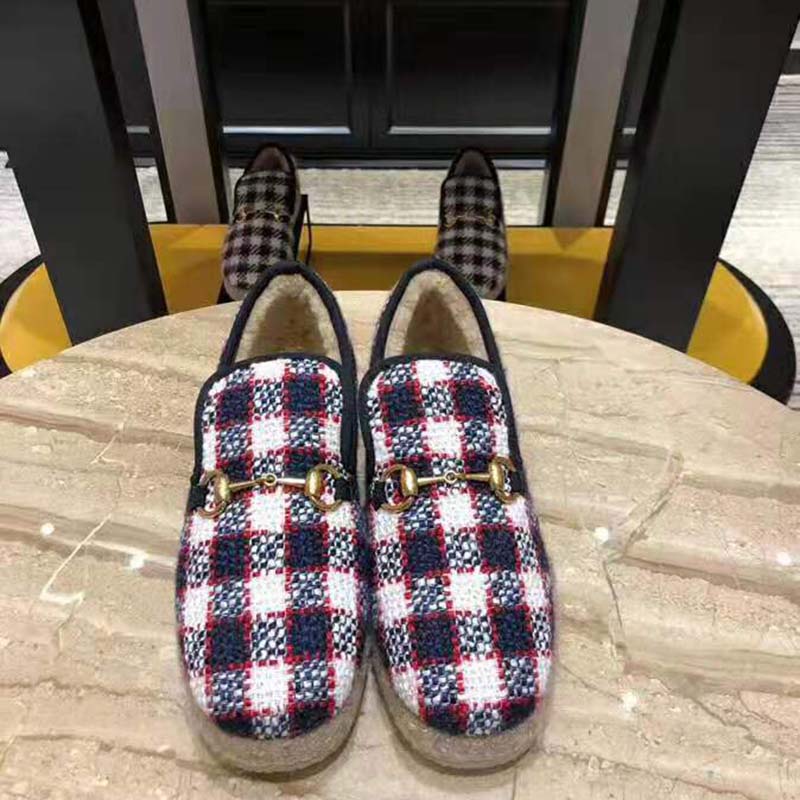 G*u*i unisex gg check tweed loafer in blue white and red check tweed