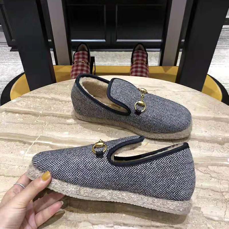 G*u*i unisex gg herringbone loafer in blue and white herringbone