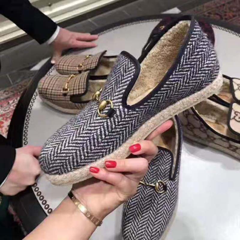 G*u*i unisex gg herringbone loafer in blue and white herringbone