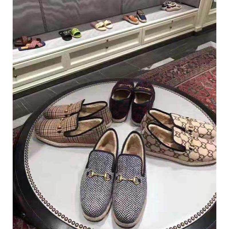 G*u*i unisex gg herringbone loafer in blue and white herringbone