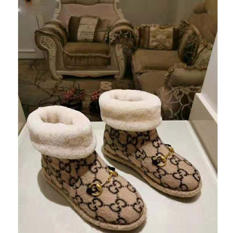 G*u*i unisex gg wool ankle boot in textured fabrics-beige