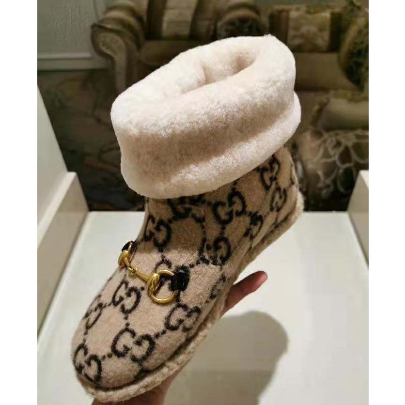 G*u*i unisex gg wool ankle boot in textured fabrics-beige