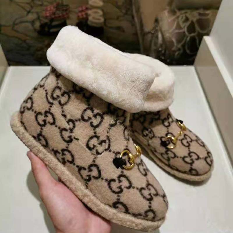 G*u*i unisex gg wool ankle boot in textured fabrics-beige