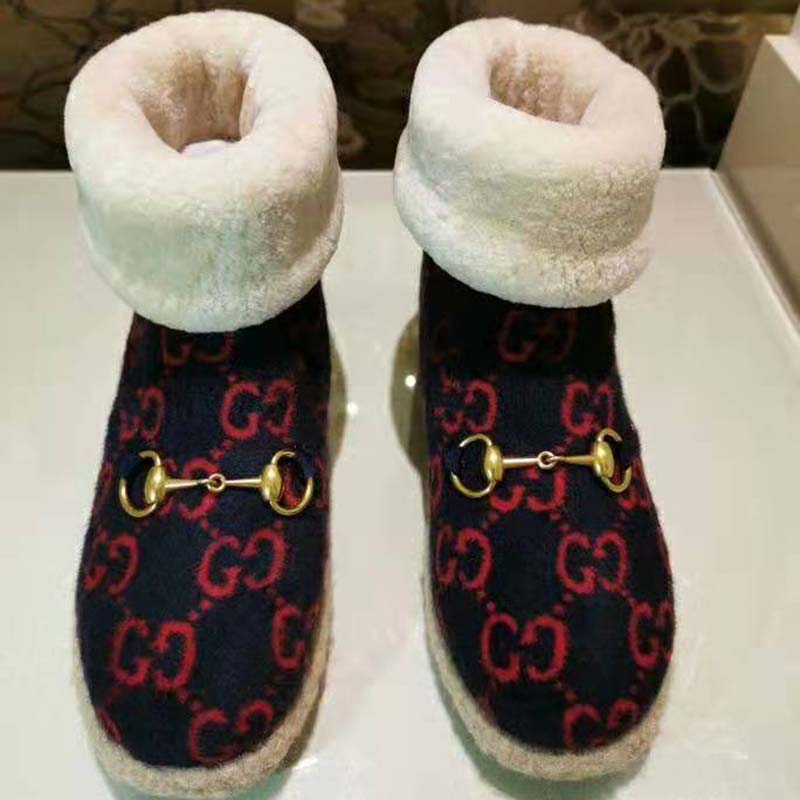 G*u*i unisex gg wool ankle boot in textured fabrics-navy