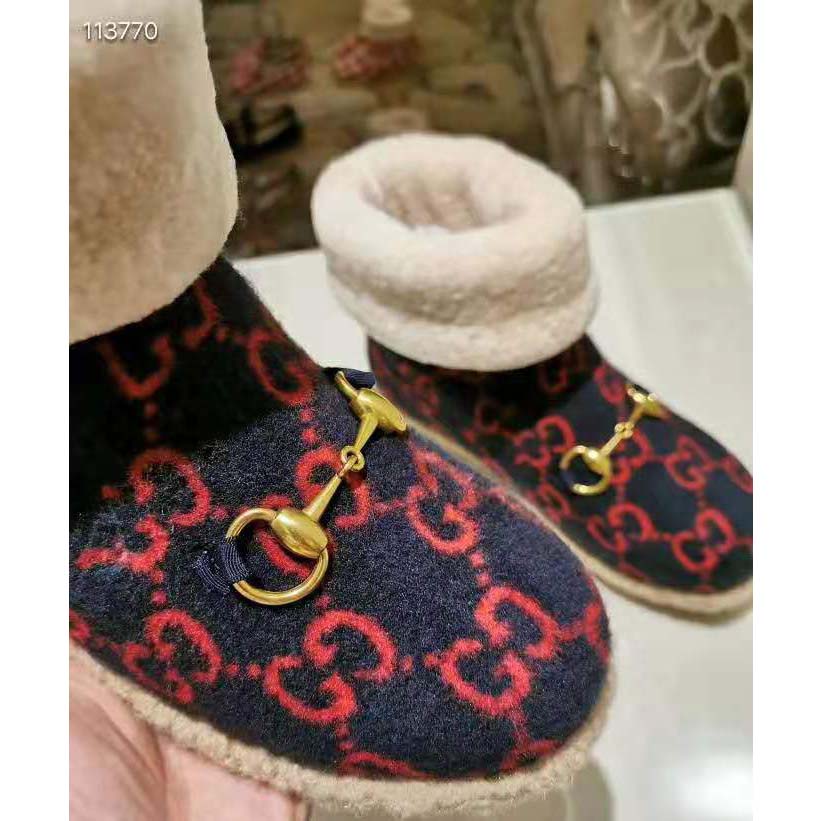 G*u*i unisex gg wool ankle boot in textured fabrics-navy